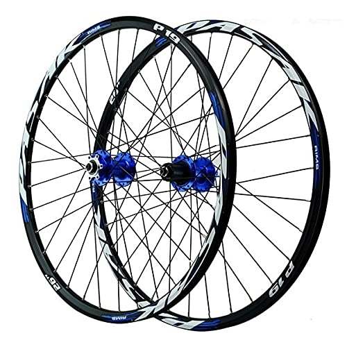 Mountain Bike Wheel : ZFF Mountain Bike Wheelset 26 27.5 29 Inch Bicycle Wheel (front + Rear) Double-walled Aluminum Alloy Rim Quick Release Disc Brake 7-12speed Cassette 32H (Color : Blue, Size : 27.5in)