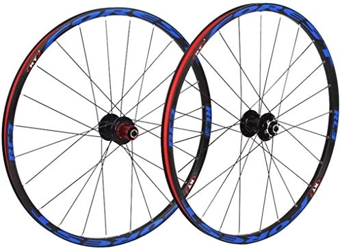 Mountain Bike Wheel : ZLYY mountain bike wheelset 26 27.5 In Bicycle Wheel MTB Rim Double Layer 7 sealed bearings 11 Speed Cassette Hub disc brake QR 24 1850g, Blue, 26inch