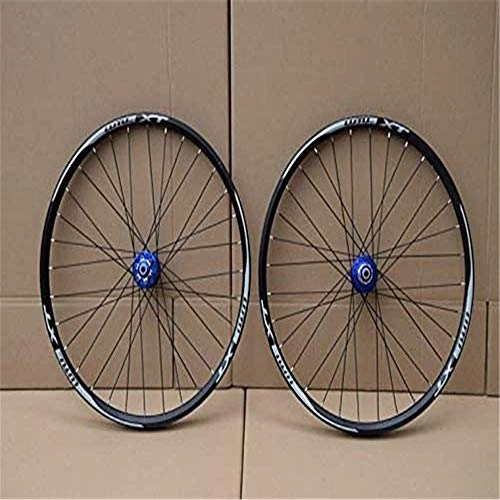 Mountain Bike Wheel : ZLYY MTB Bicycle Wheelset 26 27.5 29 in Mountain Bike Wheel Double Layer Alloy Rim Sealed Bearing 7-11 Speed Cassette Hub Disc Brake 1100G QR 24H, Black, Blue