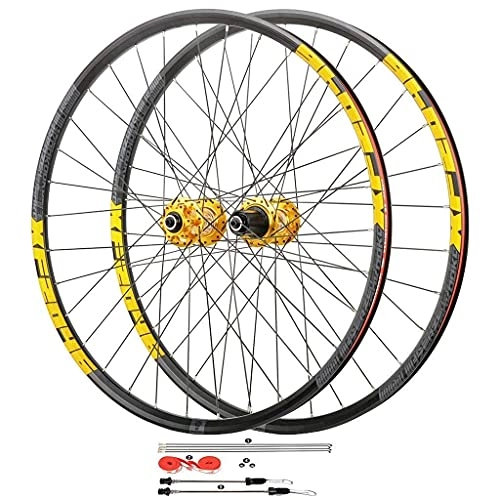 Mountain Bike Wheel : zmigrapddn 26 / 27.5 / 29 Inch MTB Bike Discbrake Wheelset, Double Walled Aluminum Alloy Quick Release Sealed Bearings 11 Speed 32H (Color : Yellow, Size : 26 inch)