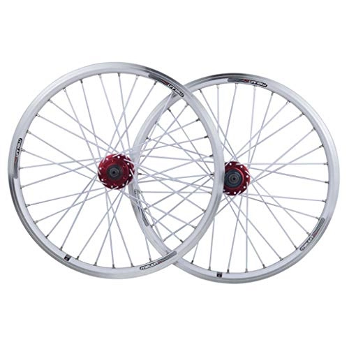 Mountain Bike Wheel : ZNND 20 Inch Mountain Bike Wheelset, Double Wall MTB Rim Quick Release V-Brake Disc Brake Hybrid 32 Hole 8 9 10 Speed (Color : White, Size : 20 inch)