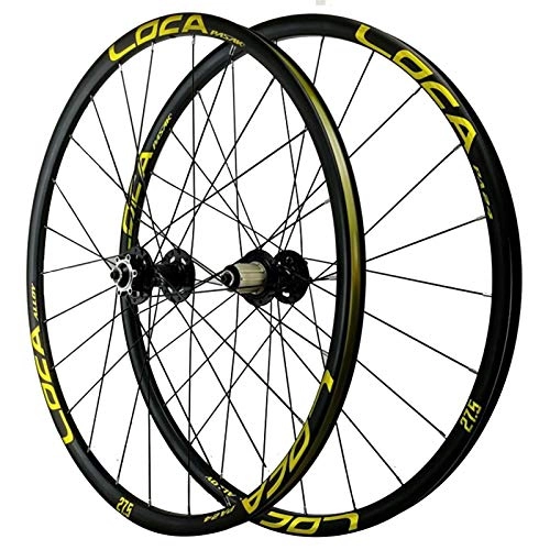 Mountain Bike Wheel : ZNND 26 / 27.5 / 29 In Bike Wheelset, Double Wall MTB Rim 4 Peilin Bearing Quick Release Disc Brake Mountain Cycling Wheels (Color : Black yellow, Size : 26in)