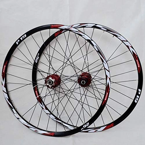 Mountain Bike Wheel : ZNND 26 27.5 29 Inch Bike Wheelset, Ultralight MTB Mountain Bicycle Wheels, Double Layer Alloy Rim Quick Release 7 8 9 10 11 Speed Disc Brake (Color : Red Hub red logo, Size : 27.5Inch)