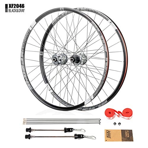 Mountain Bike Wheel : ZNND 26" 27.5" 29" MTB Mountain Bike Wheel Set Disc Rim Brake Double Wall Sealed Bearings 8 9 10 11 12 Speed Cassette Hub XF2046 - Gray (Size : 26")