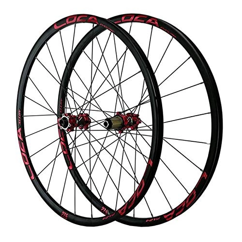 Mountain Bike Wheel : ZNND 26 / 27.5 / 700C / 29 Bike Wheelset Mountain Road Bicycle Wheels Thru Axle Front Rear Rim Cycling Wheel Set Disc Brake 8-12 Speed Cassette (Color : Red hub Red logo, Size : 26in)