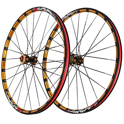 Mountain Bike Wheel : ZNND 26'' 27.5'' Cycling Wheels Bicycle Wheelset For Mountain Bike Disc Brake Quick Release Double Wall Alloy Rim For 8 / 9 / 10S Cassette Flywheel (Color : Gold hub gold logo, Size : 27.5inch)