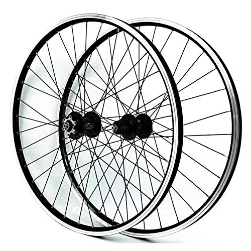 Mountain Bike Wheel : ZNND 26 Inch Bike Wheelset, Bicycle Wheels Double Wall MTB Rim Mountain Cycling Quick Release Disc / V Brake 32 Hole Disc 7 8 9 10 11Speed (Color : Black hub)