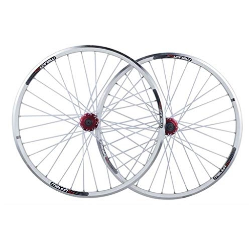 Mountain Bike Wheel : ZNND 26 Inch Bike Wheelset Double Wall Aluminum Alloy Hybrid Disc V Brake Quick Release Sealed Bearings 8 9 10 Speed Mountain Bike (Color : White, Size : 26inch)