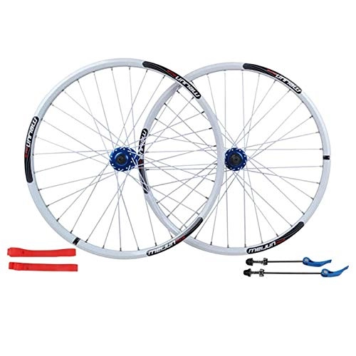 Mountain Bike Wheel : ZNND 26 Inch Mountain Bike Wheelset Double Layer Alloy Rim Sealed Bearing Disc Brake 32 Hole 7 / 8 / 9 / 10 Cassette Front Rear Bicycle Wheel (Color : White)