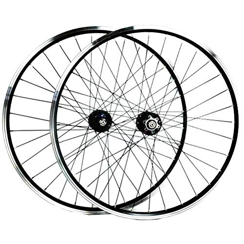 Mountain Bike Wheel : ZNND 26 Inch Mountain Bike Wheelset Double Wall Alloy Rim Cassette Hub Sealed Bearing Disc / V Brake QR 7 / 8 / 9 / 10 / 11 Speed 32H (Color : Black)