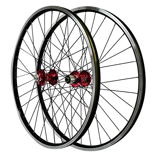 Mountain Bike Wheel : ZNND 26'' Mountain Bike Bike Wheels, Double Wall Aluminum Alloy Rim Front 2 Rear 4 Bearing Hub Disc V Brake (Color : Red)