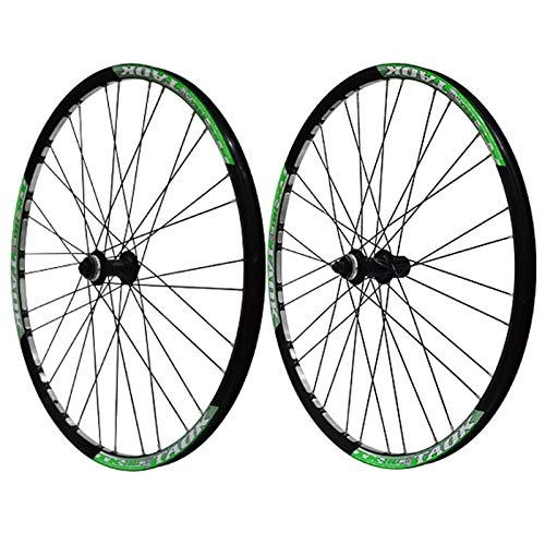 Mountain Bike Wheel : ZNND 27.5 Inch Mountain Bike Wheel Set Bicycle Wheelset Center Locking Disc Brake Quick Release Hub Cycling Double Wall MTB Rim 7, 8, 9speed (Color : Green)