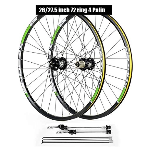 Mountain Bike Wheel : ZNND 29 Inch Bike Bicycle Wheelsets, 26 Inch Double Wall Aluminum Alloy MTB Rim Disc Brake Hybrid 32 Hole Disc 8 9 10 Speed 100mm (Color : Green, Size : 27.5inch)