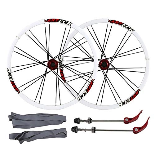 Mountain Bike Wheel : ZNND Bicycle Double Wall Wheelset 26 Inch Mountain Bike Wheel Hub Alloy Quick Release 24 Hole Suitable For 7 8 9 And 10 Speed Flywheels (Color : A)