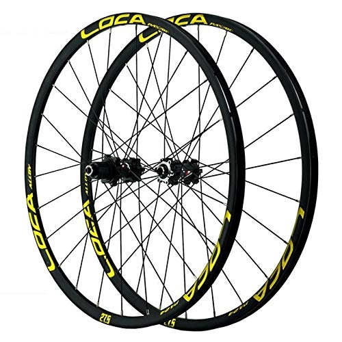 Mountain Bike Wheel : ZNND Mountain Bike Wheelset 26 / 27.5 / 29 Inches Disc Brake 5 Pawl MTB Double Wall Rims Hub Disc Brake Quick Release 12 Speed 24H (Color : Yellow, Size : 29in)