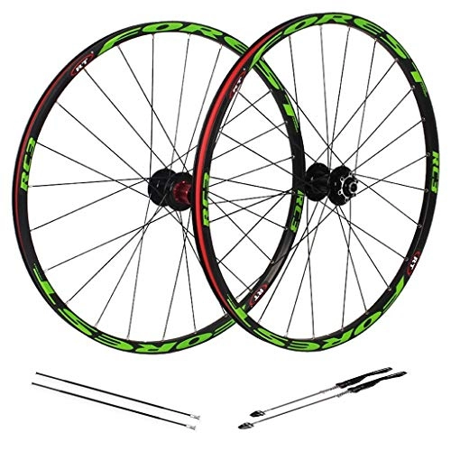 Mountain Bike Wheel : ZNND Mountain Bike Wheelset 26, 27.5 Disc Rim Brake Double Wall Aluminum Alloy Quick Release Sealed Bearings 8 9 10 Speed MTB Wheels (Color : Green, Size : 27.5inch)