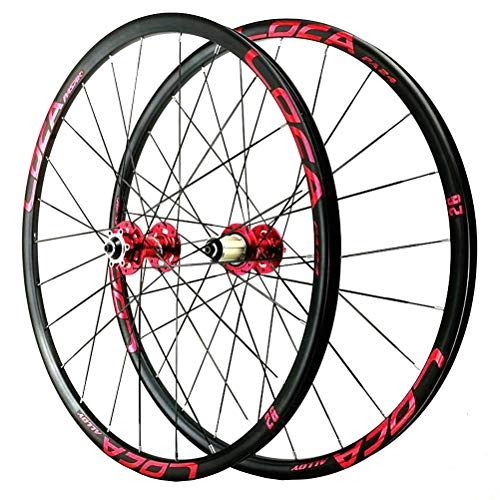 Mountain Bike Wheel : ZNND Mountain Bike Wheelset 26 / 27.5 Inch Double Wall Alloy Rim Disc Brake Sealed Bearing 6 Pawl Quick Release 8 9 10 11 12 Speed (Color : Red, Size : 26in)