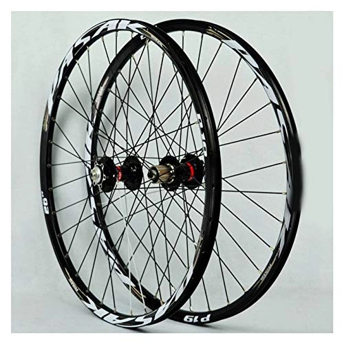 Mountain Bike Wheel : ZNND Mountain Bike Wheelset 26 Bicycle Wheel Double Wall Alloy Rim Sealed Bearing MTB 7-11 Speed Cassette Hub Disc Brake QR 32H (Color : E)