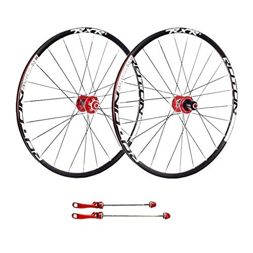 Mountain Bike Wheel : ZNND Mountain Bike Wheelset 26, Double Wall Aluminum Alloy Disc Rim Brake 7 8 9 10 Speed Sealed Bearings Quick Release Hub (Color : Red, Size : 27.5inch)