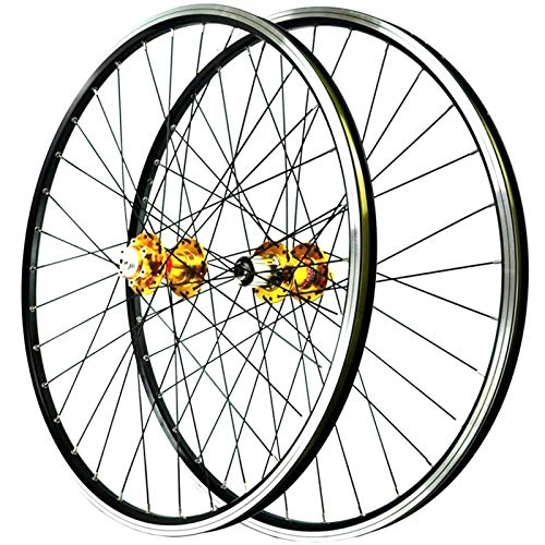 Mountain Bike Wheel : ZNND Mountain Bike Wheelset 26 Quick Release Double Wall Alloy Rims Disc / V Brake Bicycle Sealed Bearing Hubs 3 Pawls 7-11 Speed Cassette 32H (Color : A)