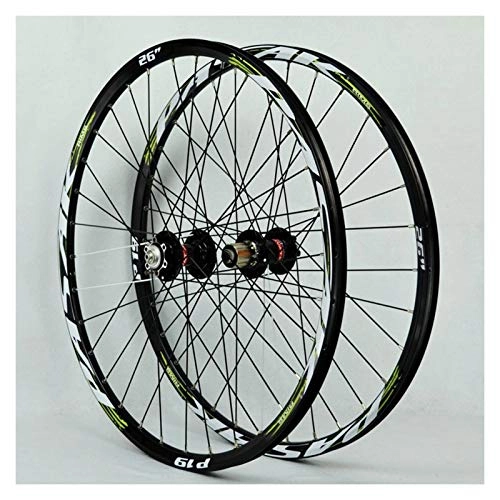 Mountain Bike Wheel : ZNND Mountain Bike Wheelset 29 MTB Double Wall Alloy Rim Cassette Hub Sealed Bearing Disc Brake Quick Release 7 / 8 / 9 / 10 / 11 Speed 32H (Color : Green)