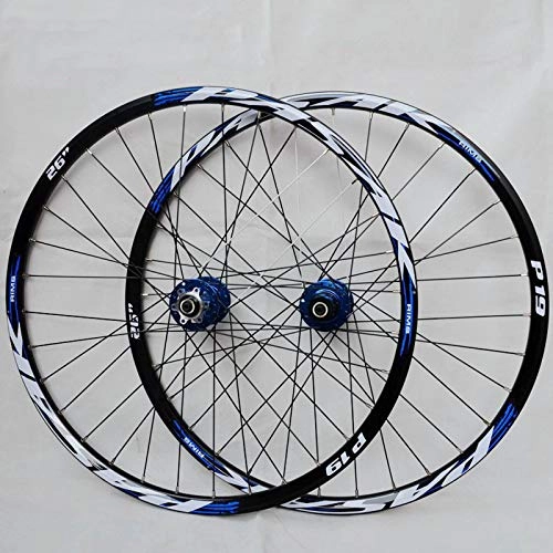 Mountain Bike Wheel : ZNND MTB Bicycle Wheelset 26 27.5 29 In Mountain Bike Wheel Set Double Layer Alloy Rim Quick Release 7-11 Speed Cassette Hub Disc Brake (Color : Blue Hub blue logo, Size : 29IN)