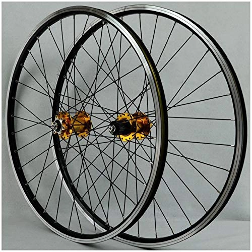 Mountain Bike Wheel : ZPPZYE Mountain Bike 26 inch V Brake Wheelset, Double Wall Aluminum Alloy Bicycle Wheel Rim Hybrid / Mountain for 7 / 8 / 9 / 10 / 11 Speed (Color : Gold, Size : 26 inch)