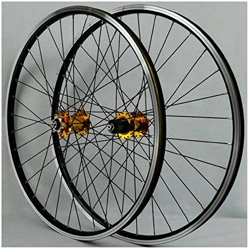 Mountain Bike Wheel : ZPPZYE MTB Wheelset 26 Inch, Double Wall Aluminum Alloy V Brake / disc Brake Bicycle Wheel Rim Hybrid / Mountain for 7 / 8 / 9 / 10 / 11 Speed (Color : Gold, Size : 26 inch)