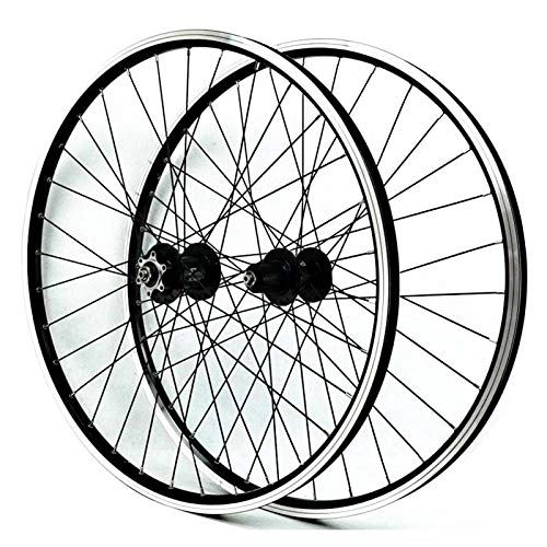 Mountain Bike Wheel : ZYHDDYJ Bicycle Wheelset 26 Inch Bicycle Wheelset Disc Brake V Brake Mountain Bike Wheels Cycling Front 2 Rear 4 Bearing Quick Release 7 8 9 10 11 Card Flywheel (Color : Black hub)