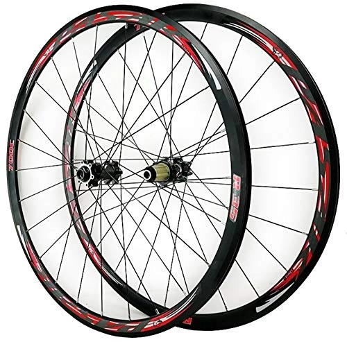 Mountain Bike Wheel : ZYHDDYJ Bicycle Wheelset 700C Disc Brake Road Bike Wheelset Thru Axle Mountain Bike Front + Rear Wheel Cyclocross Road V / C Brake 7 / 8 / 9 / 10 / 11 / 12 Speed (Color : Red)