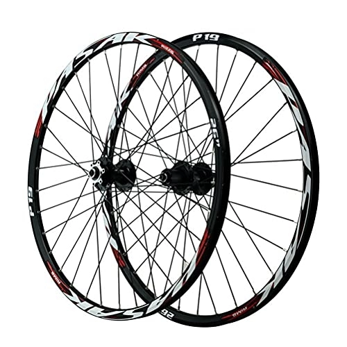Mountain Bike Wheel : ZYHDDYJ Bicycle Wheelset Mountain Bike Wheelset 26 / 27.5 / 29 Aluminum Alloy Rim Black Hub 32 Holes Disc Brake MTB Wheels Front 2 Rear 5 Bearing 7-11 / 12speed (Color : Red, Size : 26inch)