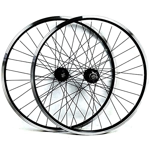 Mountain Bike Wheel : ZYHDDYJ Bicycle Wheelset Quick Release MTB Bicycle Wheelset 26inch Bike Cycling Rim Mountain Bike Wheel 32H Disc / V- Brake Rim 7-11speed Cassette Hub Sealed Bearing 6 Pawls (Color : Black hub)