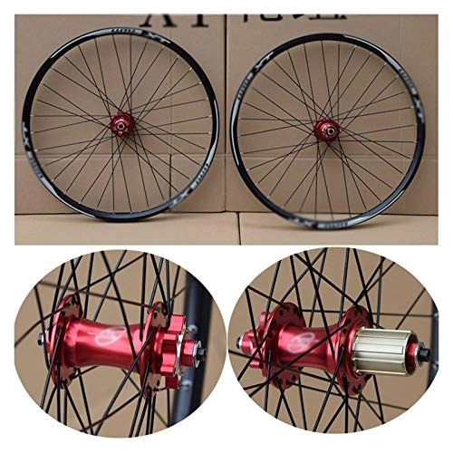 Mountain Bike Wheel : Zyy MTB Mountain Bike wheelset 26 27.5 29er 7-11 Speed No carbon bicycle wheels Double Layer Alloy Mountain BikeWheel 32H for Disc brake (Color : Red, Size : 26inch)