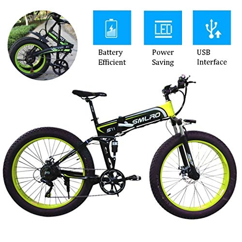 Vélo de montagne électrique pliant : 26 * 4.0 Fat Tire vélo électrique 48V 14Ah pliant neige vélos électriques 48V 350W amovible Li-ion for Adulte Hommes Femme Ville Commute vélo avec interface USB ( Color : GREEN , Size : 48V-14Ah )
