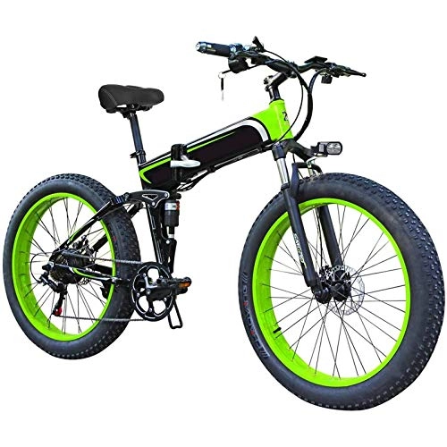 Vélo de montagne électrique pliant : Amantiy Vélo de Montagne électrique, Vélo Hybride électrique 1000W Vélo de 26 Pouces Fat Vélo 48V 12.8Ah Motoneige Pliant Fike Vélo électrique Puissant (Color : Green)