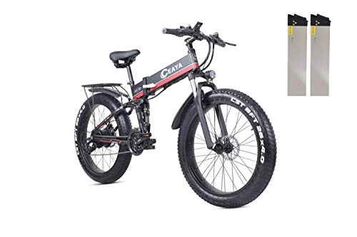 Vélo de montagne électrique pliant : Ceaya Vélo électriques Pliant, VTT électrique pour Adultes 1000W Ebike 26 Pouces Vélos électriques avec Batterie 8ah Amovible, Engrenages Professionnels 21 Vitesses, Adulte (Rouge（Double Batterie）)