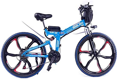 Vélo de montagne électrique pliant : Fangfang Vélos électriques, 26 vélos pliants électriques, 48V / 10A / 350W Double Frein à Disque Suspendu vélo Boost Cyclisme de Montagne, Bicyclette (Color : Blue)