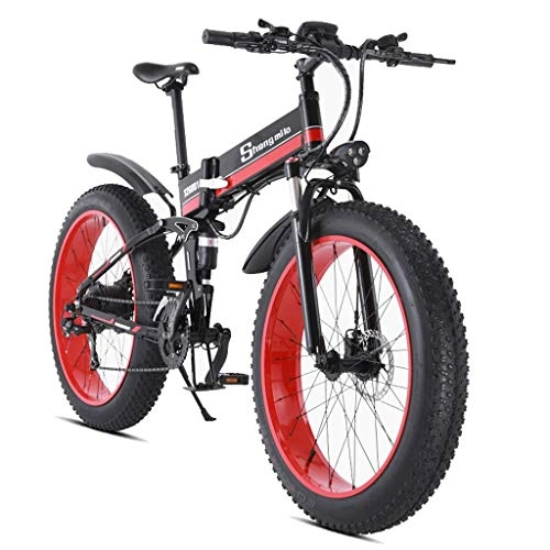 Vélo de montagne électrique pliant : Foldable bicycle 48V Mens Mountain Bike E-Neige vlo 26inch vlo lectrique vlo lectrique 1000W Plage vlo Fat Tire vlo lectrique (Color : Red, Size : AU)
