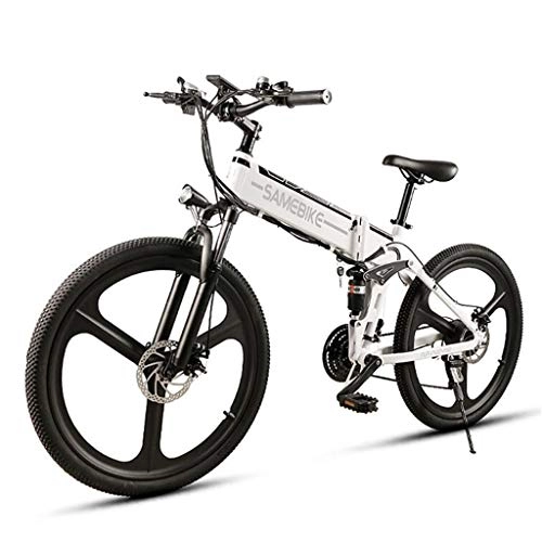 Vélo de montagne électrique pliant : Gaoyanhang Vélo électrique 350W, vélo de Montagne Pliant alimenté par Batterie au Lithium 48V / 10Ah, Qui Peut être chargé en 4-6 Heures, 21 Vitesses / 30 km / h, en Alliage d'aluminium (Color : White)