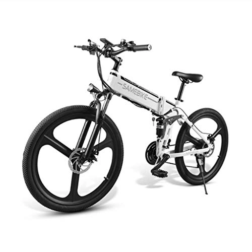 Vélo de montagne électrique pliant : Gaoyanhang Vélo électrique de 26 Pouces - Vélo en Alliage d'aluminium Pliable à 21 Vitesses, avec Moteur sans Balai 350W 48V et écran LCD, entraînement par Batterie au Lithium 10AH (Color : White)