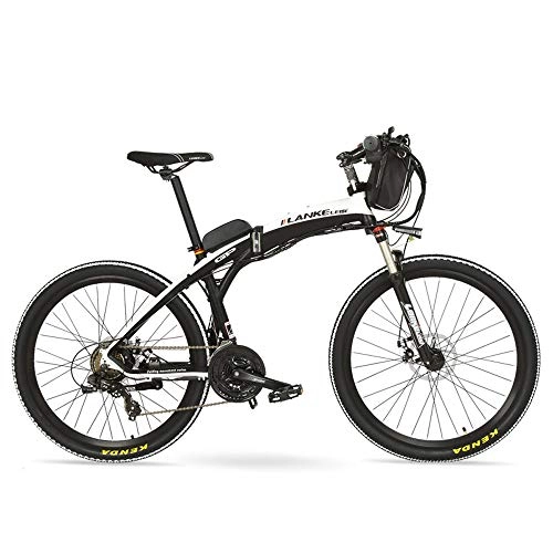 Vélo de montagne électrique pliant : GP 26'' 400W à pliage rapide Vélo de montagne Ebike, vélo électrique à batterie 48V 12Ah, fourche à suspension, frein à disque avant et arrière (Black White, 12Ah + 1 Batterie rechange)