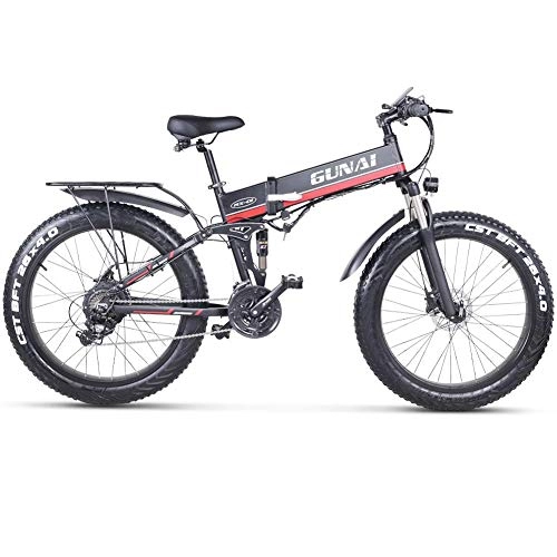 Vélo de montagne électrique pliant : HEWEI Vlo de Montagne lectrique 26 Pouces Pliant Fat E-Bike avec Batterie au Lithium Amovible 48V 12Ah avec sige arrire