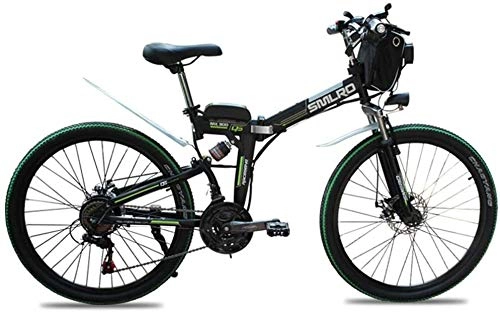 Vélo de montagne électrique pliant : HOME-MJJ 48V 8AH / 10Ah / 15AHL Batterie au Lithium vélo Pliable VTT VTT E-Bike 21 Vitesses Vélo Intelligence vélo électrique avec 350W brushless (Color : Black, Size : 48V15AH350w)