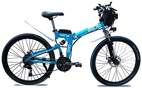Vélo de montagne électrique pliant : HOME-MJJ 48V 8AH / 10Ah / 15AHL Batterie au Lithium vélo Pliable VTT VTT E-Bike 21 Vitesses Vélo Intelligence vélo électrique avec 350W brushless (Color : Blue, Size : 48V15AH350w)