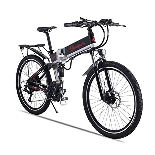 Vélo de montagne électrique pliant : LCLLXB Vélo électrique 26 Pouces Pliant Gros Pneu vélo de Neige Li-Batterie 21 Vitesses Beach Cruiser Mountain E-Bike avec siège arrière