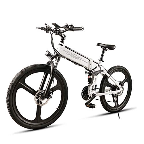 Vélo de montagne électrique pliant : LCLLXB Vélo électrique 26 Pouces Repliable pour vélo électrique, Nouveau vélo de Montagne 2020 Pliant avec Batteries Lithium-ION 48V 10.4Ah, Absorption des Chocs Haute résistance et 21 Vitesses, White