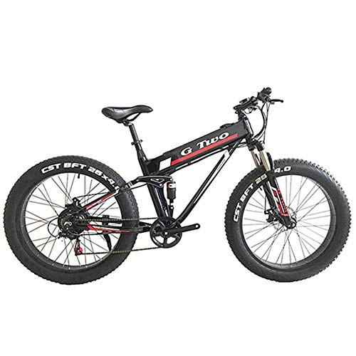 Vélo de montagne électrique pliant : LUO Vélo Électrique 26 '* 4.0 Fat Tire Electric Mountain Bike, 350W / 500W Motor, 7 Speed ​​Snow Bike, Front Amp; Suspension Arrière, Noir