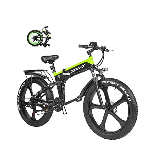 Vélo de montagne électrique pliant : LZMXMYS Vlo lectrique, vlo lectrique 26 Pouces Fat Tire Pliant Neige vlo 12.8Ah Plage Li-Batterie Cruiser Montagne E-Bike (Color : Green)