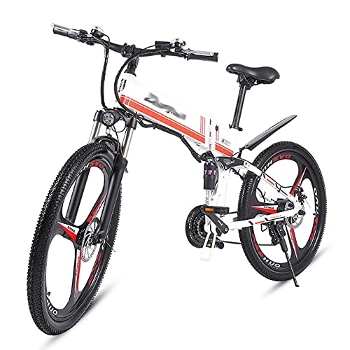 Vélo de montagne électrique pliant : M80 Adulte Pliable Vélo Électrique - 26 Pouces 350W Hors Route Vélo électrique - 48V / 12.8Ah Amovible Lithium Batterie Montagne Bicyclette (Couleur : White)