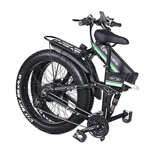 Vélo de montagne électrique pliant : ONLYU VTT Électrique, Électrique 1000W Plage Bike 26 * 4.0 Fat Tire Pliant Vélo Électrique 48V Commande 21 Vitesses VTT Neige Hommes E-Bike pour Le Camping